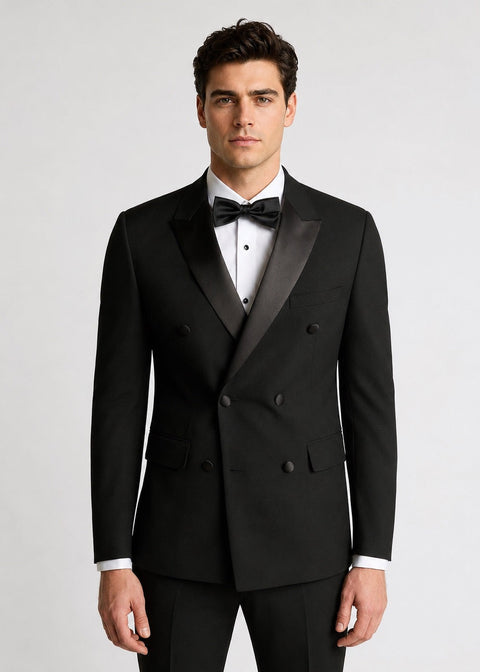 Slim Fit Black Double Breasted Dinner Tuxedo