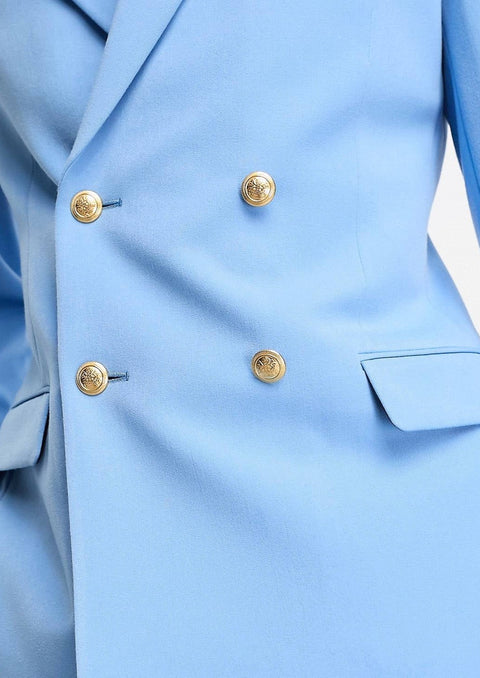 Wedding Double Breasted Blazer With Gold Buttons in Blue