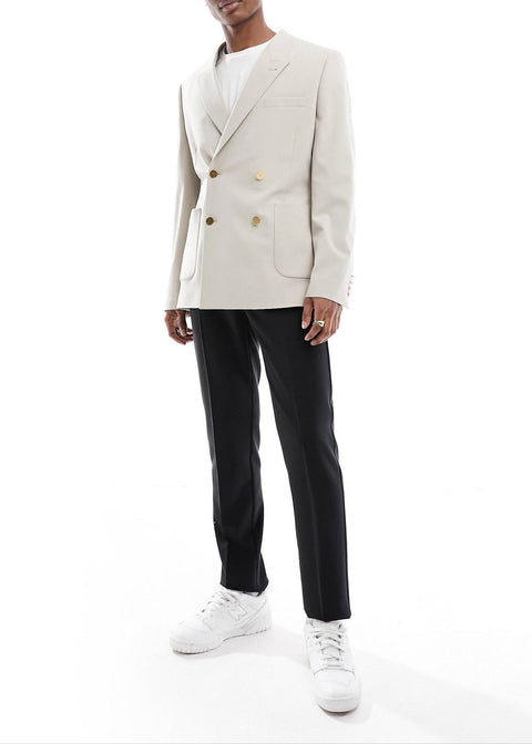 Wedding Slim Taupe Double Breasted Blazer with Gold Buttons