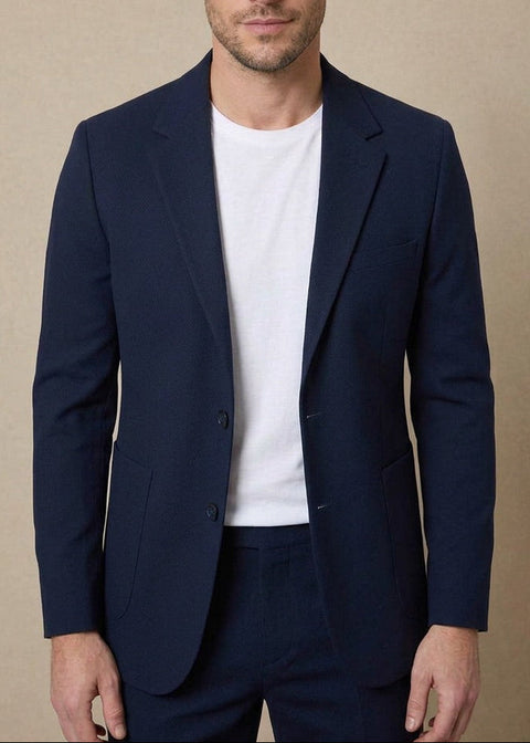 Pique Navy Slim Fit Blazer