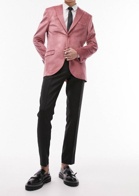 Slim Pink Velvet Peak Lapel Blazer