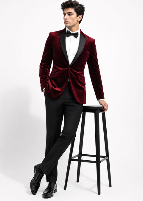 Burgundy Velvet Tuxedo Jacket