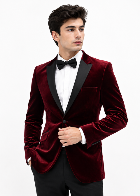 Burgundy Velvet Tuxedo Jacket