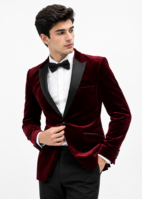 Burgundy Velvet Tuxedo Jacket