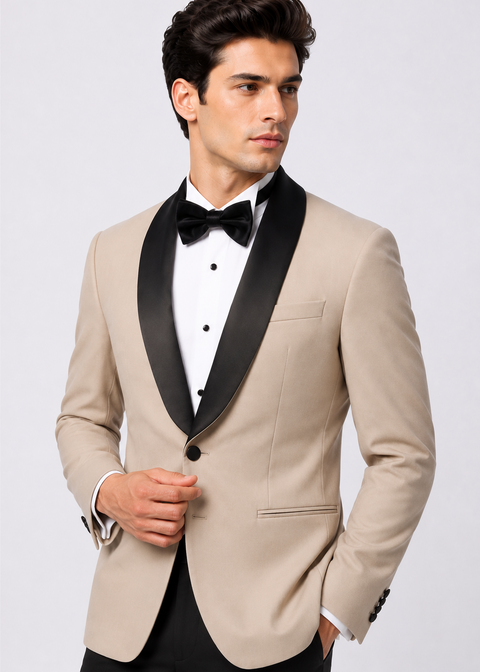 Slim Fit Beige Tuxedo Suit