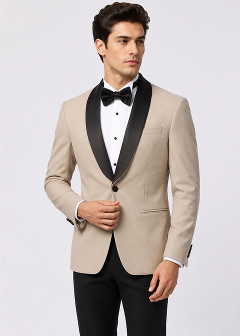 Slim Fit Beige Tuxedo Suit