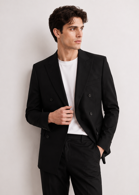 Black Double Breasted Slim Fit Suit