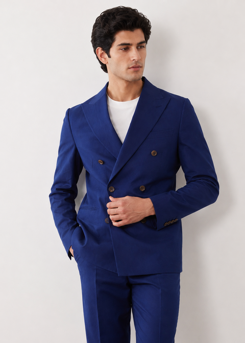 Royal Blue Double Breasted Slim Fit Suit