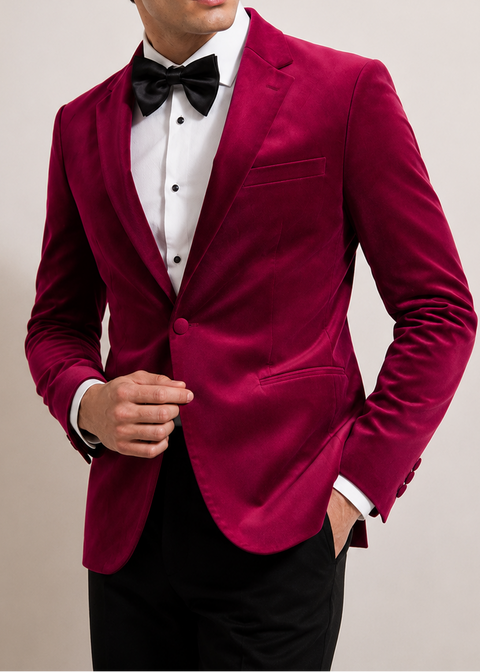 Slim Fit Pink Velvet Blazer