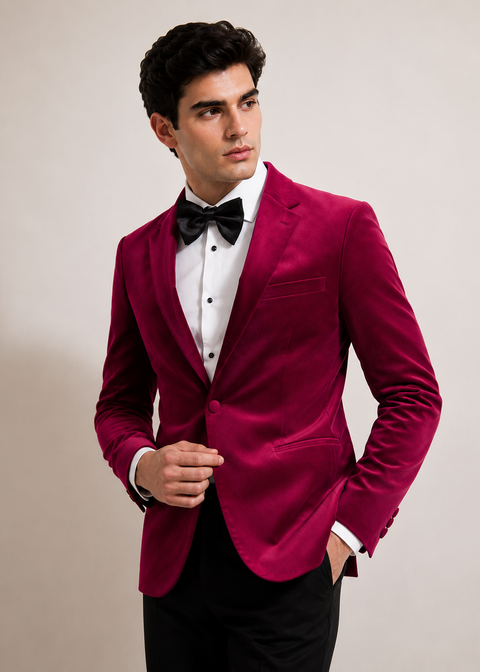 Slim Fit Pink Velvet Blazer