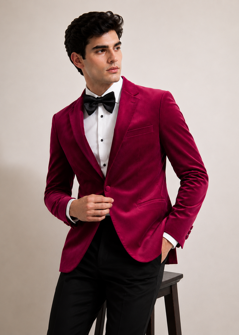 Slim Fit Pink Velvet Blazer