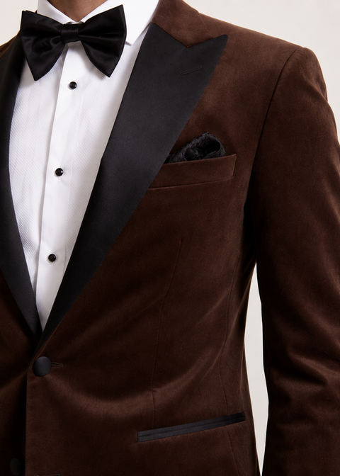 Tailored Fit Brown Velvet Tuxedo Blazer