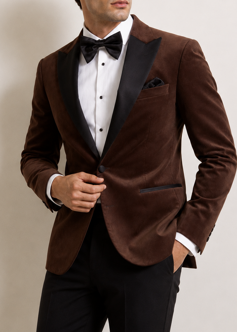 Tailored Fit Brown Velvet Tuxedo Blazer