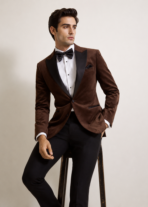 Tailored Fit Brown Velvet Tuxedo Blazer