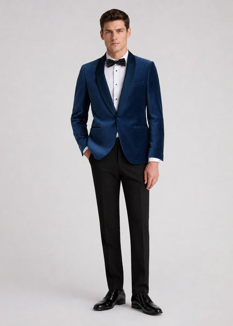 Slim Fit Midnight Blue Velvet Tuxedo Jacket