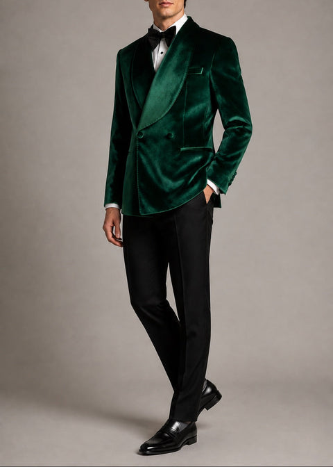 Slim Fit Emerald Green Double Breasted Tuxedo Blazer Suit