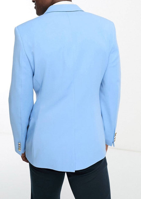 Wedding Double Breasted Blazer With Gold Buttons in Blue