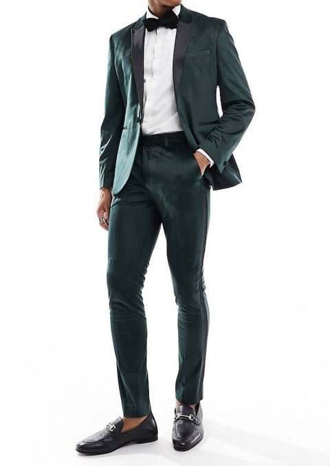 Slim Green Velvet Tuxedo Blazer Suit