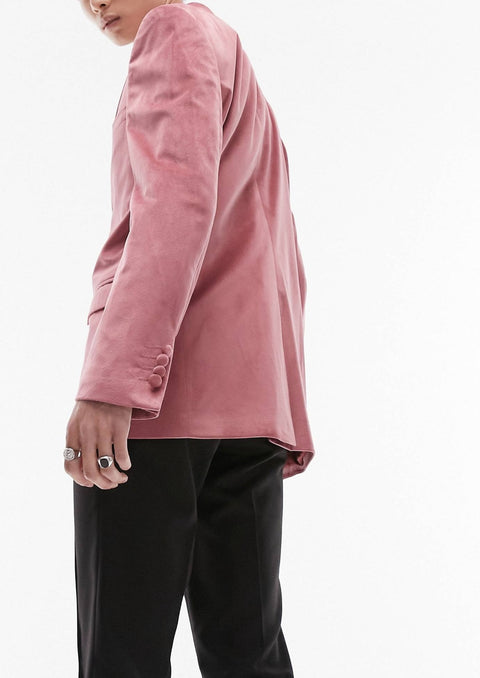 Slim Pink Velvet Peak Lapel Blazer