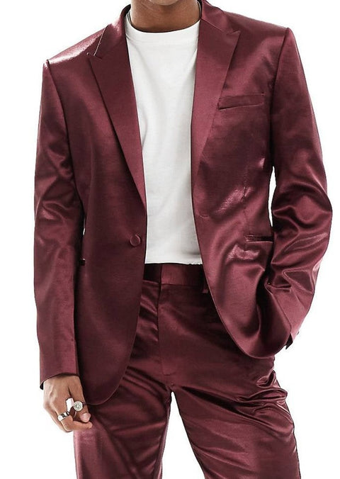 Slim Fit Burgundy Satin Suit