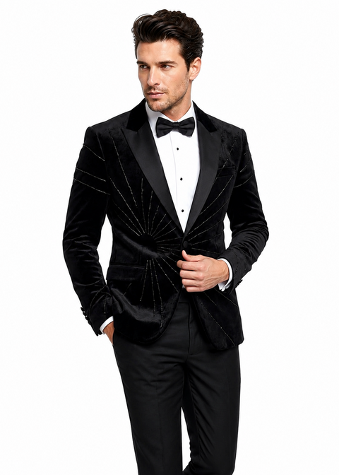 Black Velvet Embellished Dinner Tuxedo