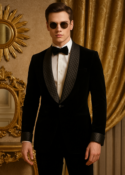 Slim Black Braided Shawl Lapel Tuxedo Blazer Suit