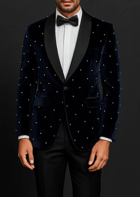 Navy Pearl Embroidered Tuxedo