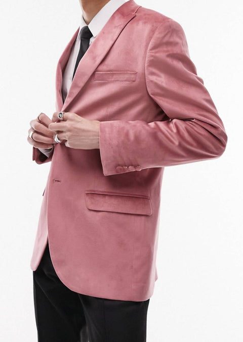 Slim Pink Velvet Peak Lapel Blazer