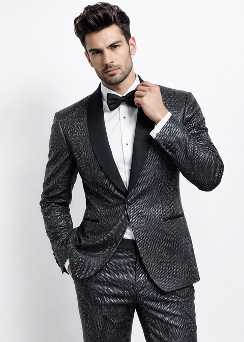 Slim Fit Silver Party Wear Tuxedo Blazer