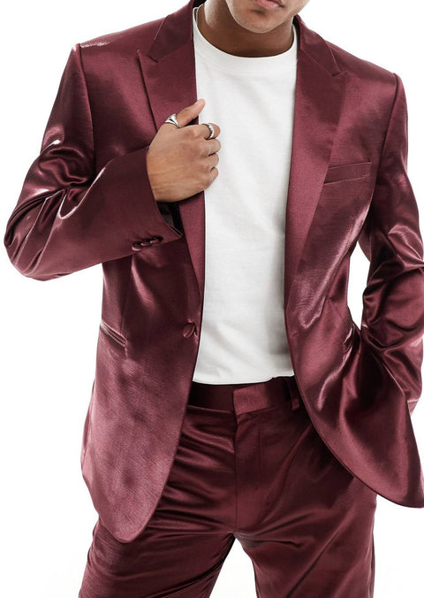 Slim Fit Burgundy Satin Suit