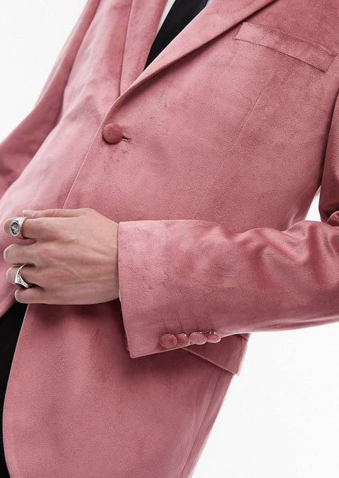 Slim Pink Velvet Peak Lapel Blazer