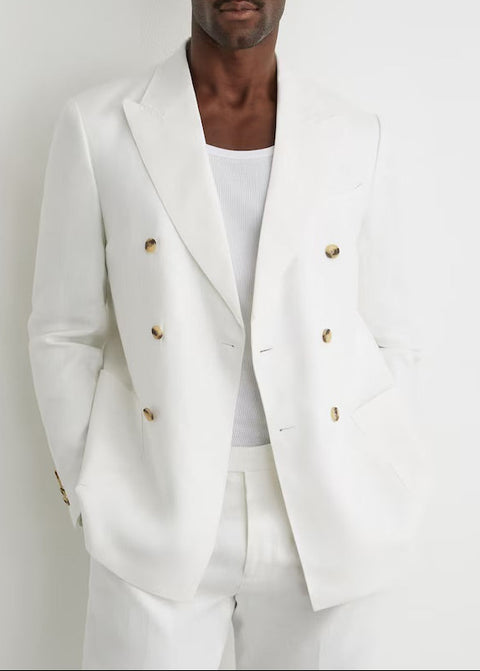White Double Breasted Linen Suit