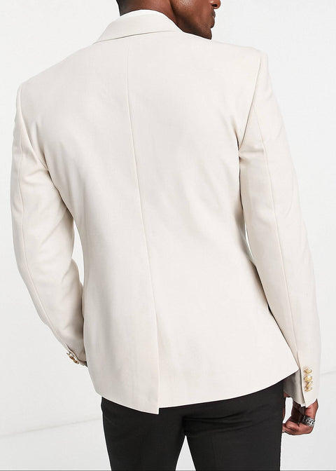Beige Wedding Slim Blazer with Gold Buttons