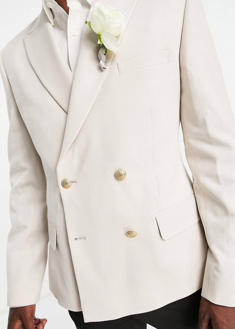 Beige Wedding Slim Blazer with Gold Buttons