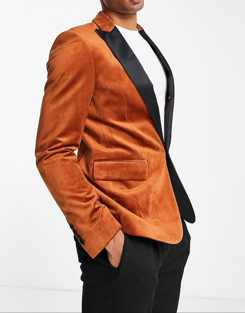Copper Brown Velvet Tuxedo Blazer