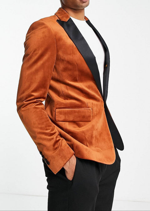 Copper Brown Velvet Tuxedo Blazer