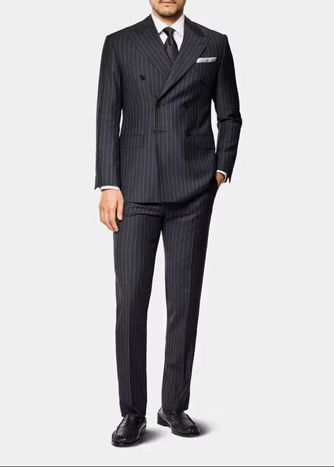 Slim Fit Grey Stripes Double Breasted Suit