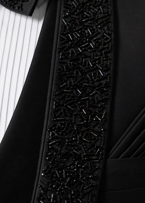 Slim Fit Black Embellished Shawl Lapel Tuxedo