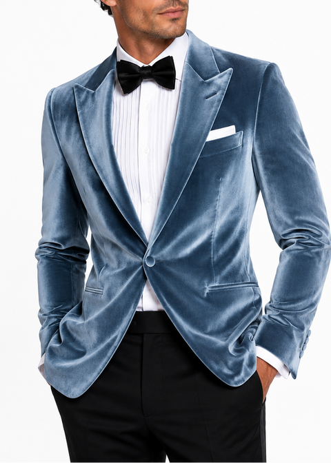 Slim Fit Ice Blue Velvet Jacket Tumuh