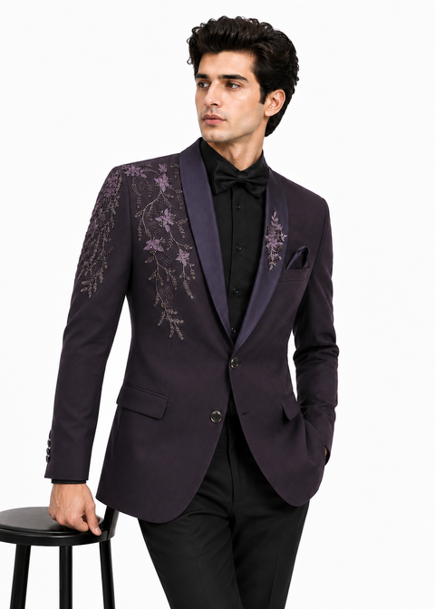 Wedding Burgundy Embroidered Tuxedo