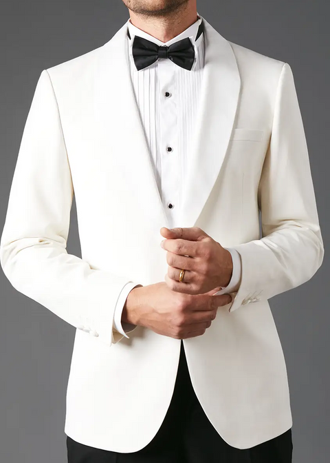 White Slim Fit Shawl Collar Tuxedo Jacket
