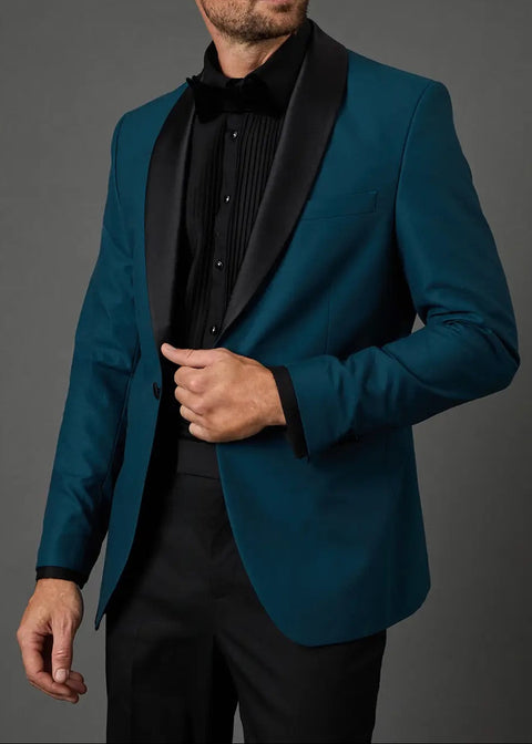 Teal Blue Shawl Collar Tuxedo
