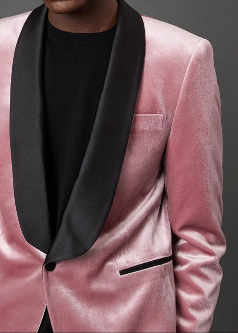 Slim Pink Velvet Shawl Collar Tuxedo