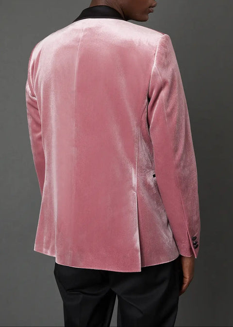 Slim Pink Velvet Shawl Collar Tuxedo