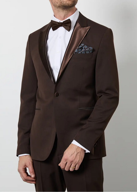 Brown Peak Collar Slim Fit Tuxedo Jacket
