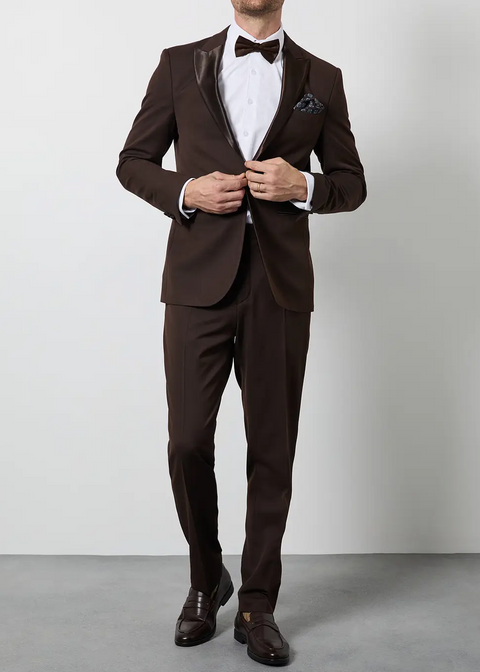 Brown Peak Collar Slim Fit Tuxedo Jacket