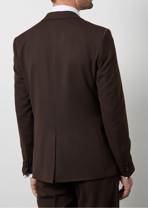 Brown Peak Collar Slim Fit Tuxedo Jacket