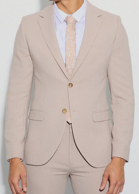 Beige Slim Single Breasted Suit