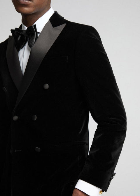 Wedding Black Velvet Double Breasted Tuxedo
