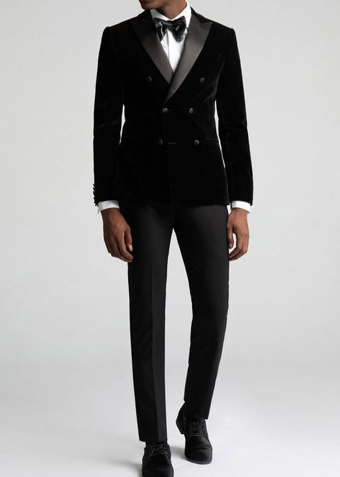Wedding Black Velvet Double Breasted Tuxedo